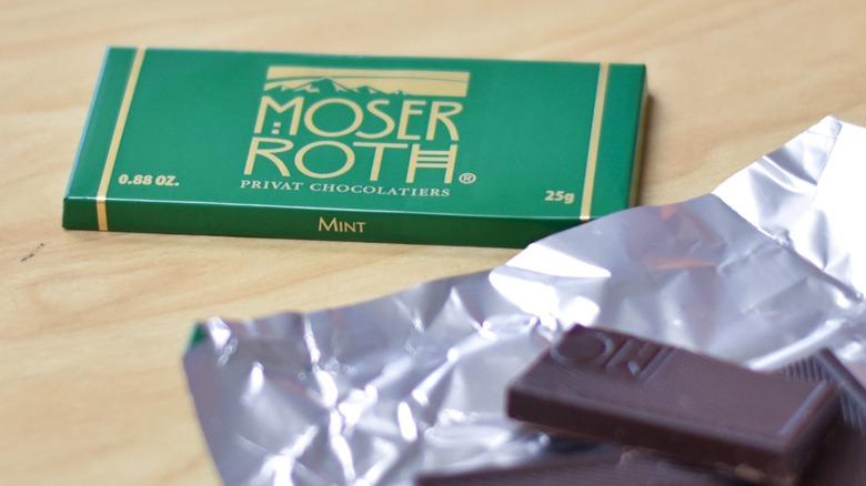 A Moser Roth mint chocolate bar