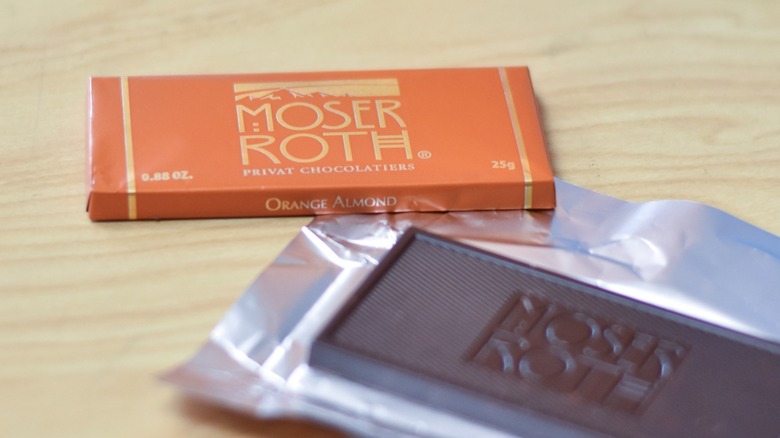 A Moser Roth orange almond chocolate bar