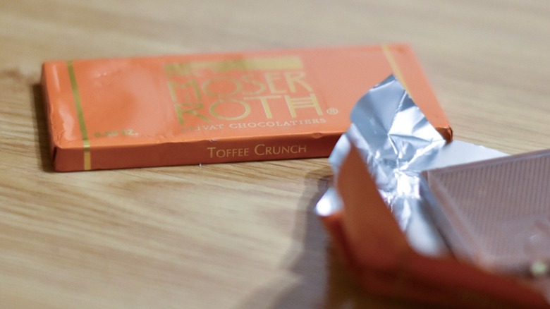 A Moser Roth toffee crunch chocolate bar
