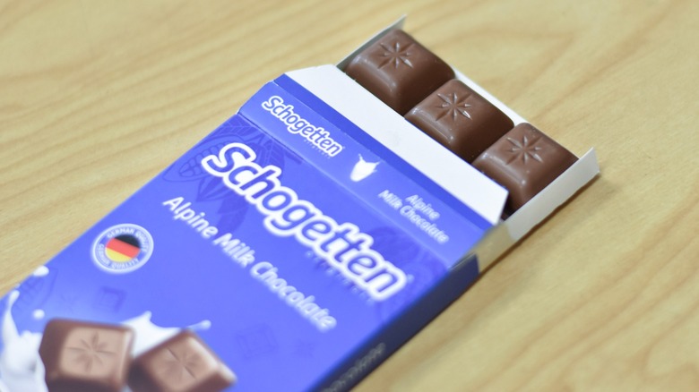 A Schogetten Alpine milk chocolate bar