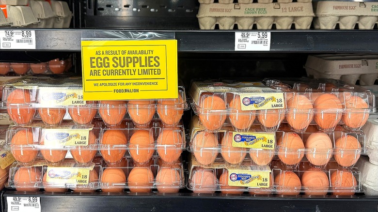 Egg shelf in grocery store with 