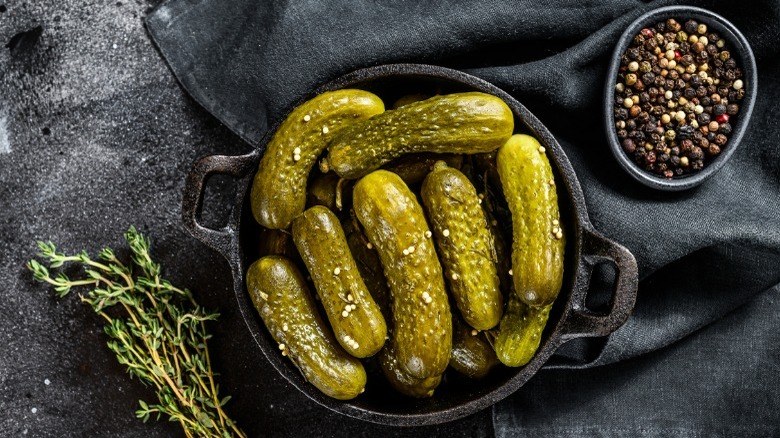 Pickles in cast iron pan