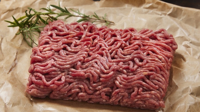 Ground beef on parchment paper