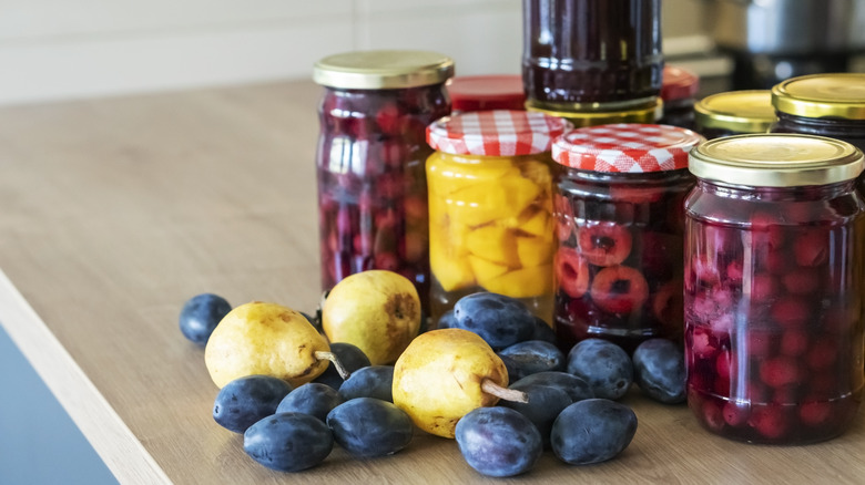 Canned fruit on a table