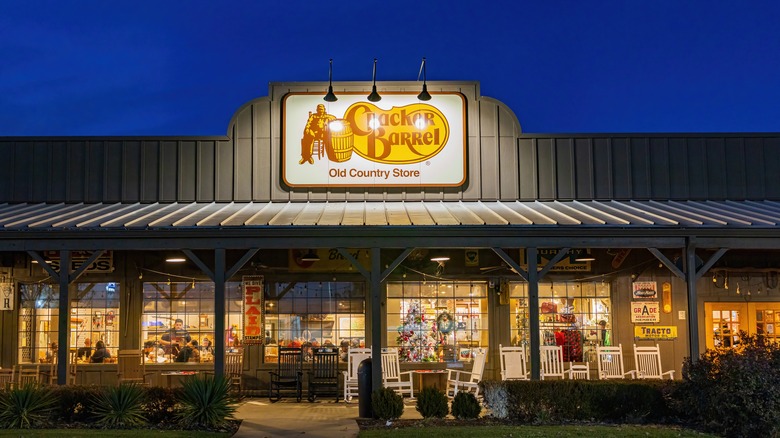 Cracker Barrel storefront at night