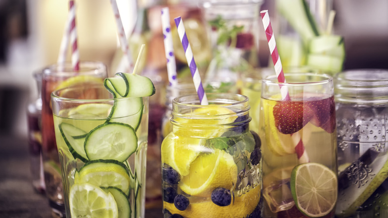glasses of fruit and herb infused waters