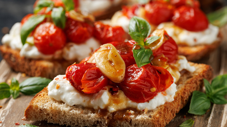 cottage cheese and roasted tomatoes on toast