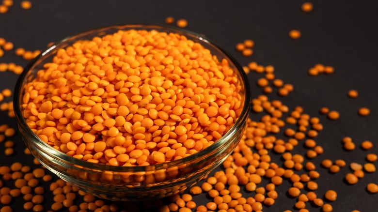 Red lentils in a bowl