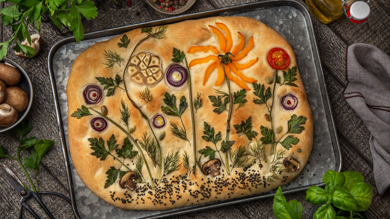 Decorated focaccia garden