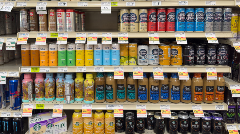 Shelves of canned coffees