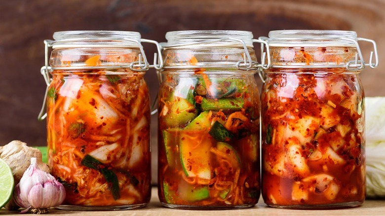 Sealed jars of kimchi