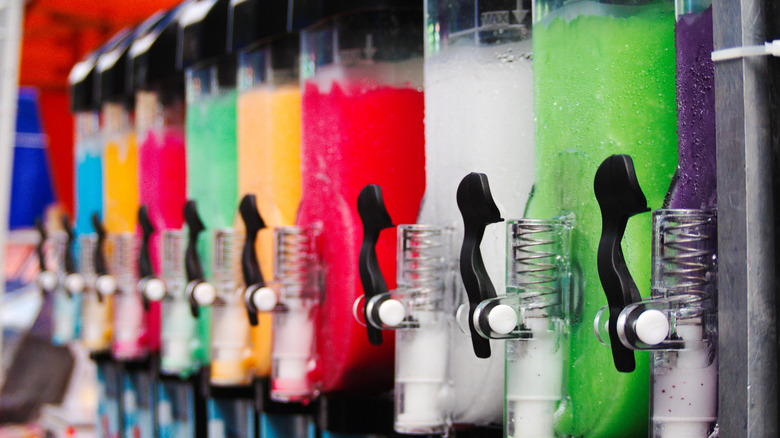 Assorted slushies in slushie machines