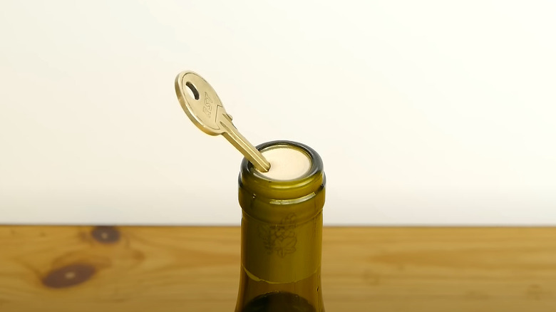 Key stuck in wine cork.