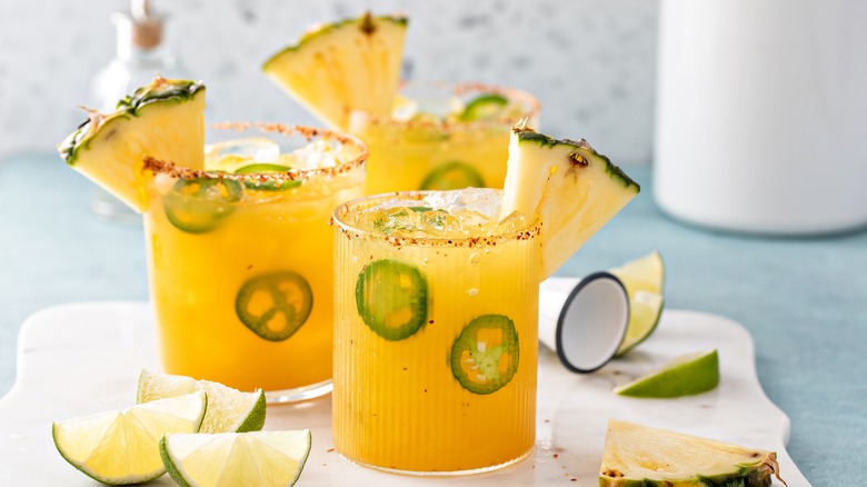 Pineapple jalapeño margarita cocktails