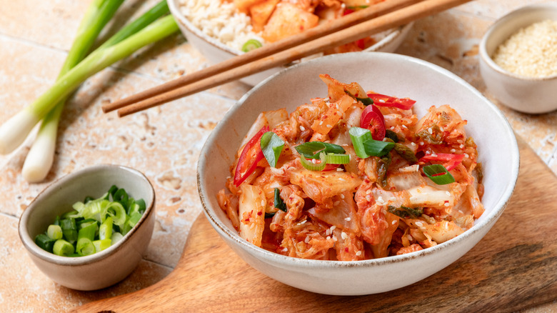 Kimchi in white bowl