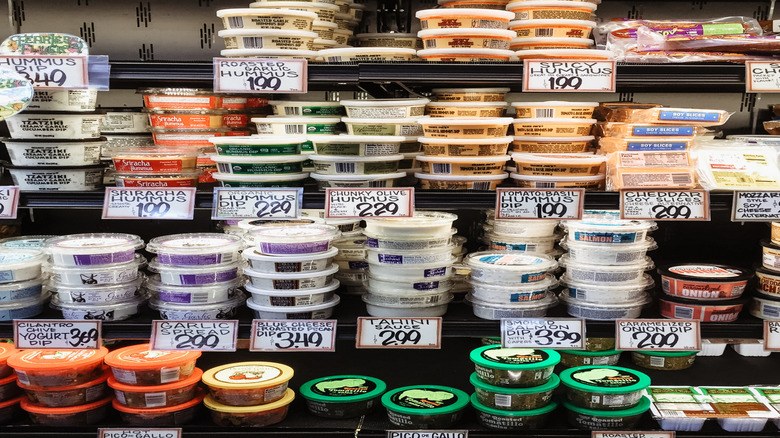 Shelf of Trader Joe's dips