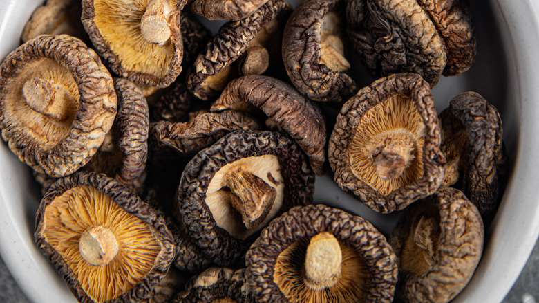 Bowl of dried shiitake mushrooms