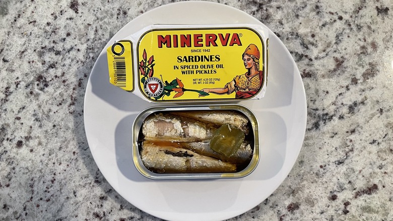 Minerva sardines opened