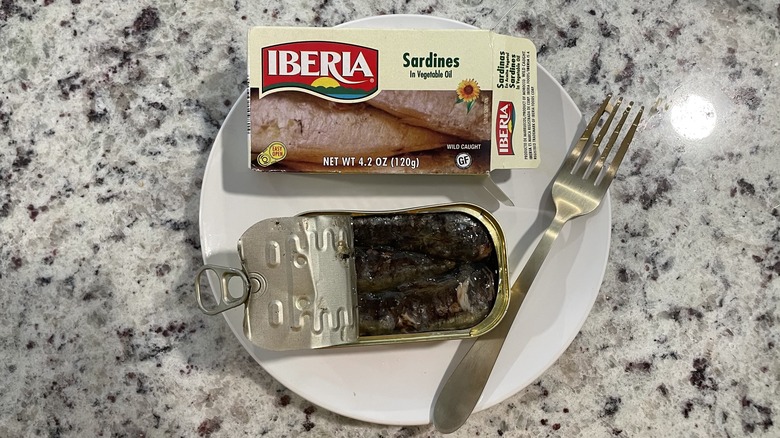 Open can of Iberia sardines