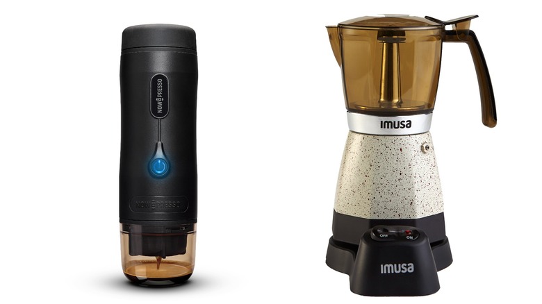 NowPresso portable espresso maker on left. IMUSA electric espresso maker on right. 
