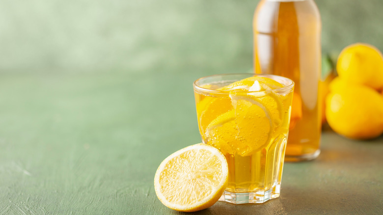 Radler with beer bottle and lemon