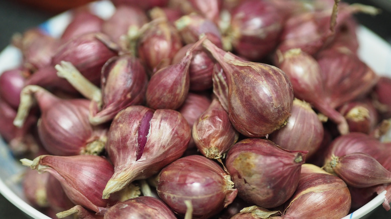 bowl of purple hued shallots