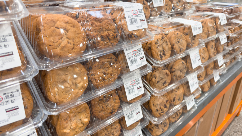 Stack of Costco cookies on display