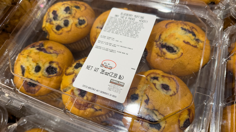 Package of Costco blueberry muffins