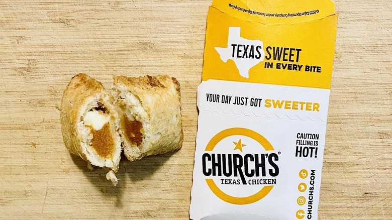 Church's Texas Chicken Pumpkin Cheesecake Fried Pie with packaging