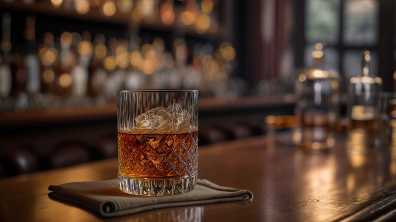 Glass of Irish whiskey on a bar