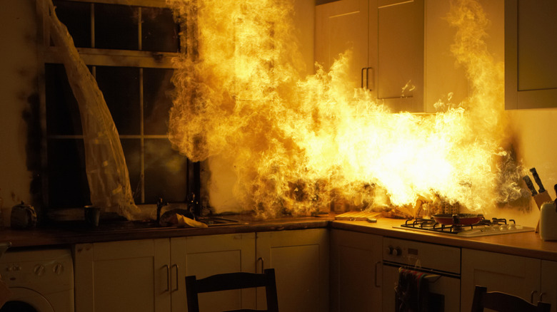 Countertop fire in kitchen