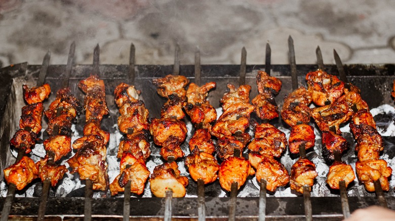 chicken skewers on grill