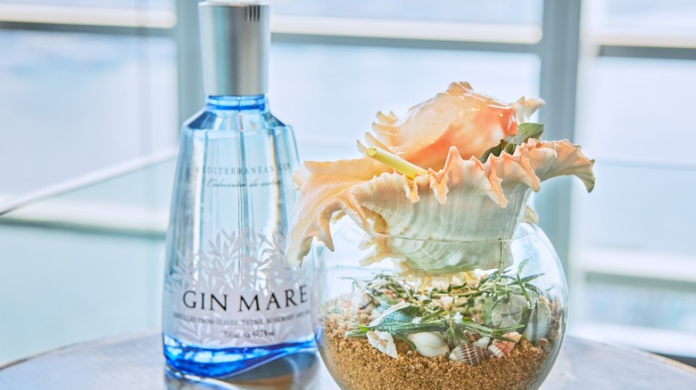 Bottle of Gin Mare shell display