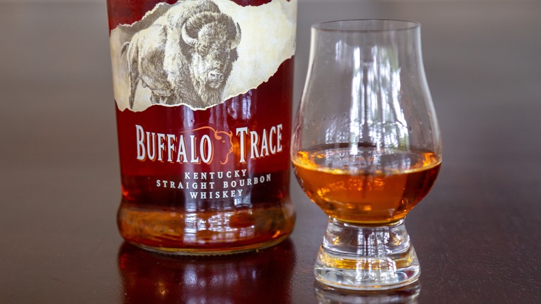 Bottle of Buffalo Trace and glass