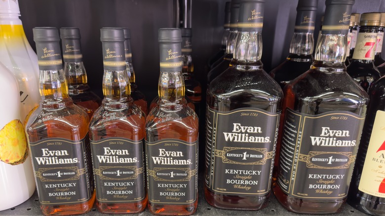 Bottles of Evan Williams bourbon