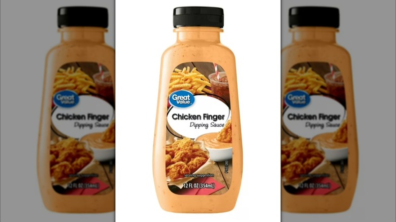 A bottle of Great Value chicken finger dipping sauce