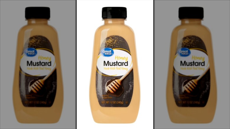 A bottle of Great Value honey mustard