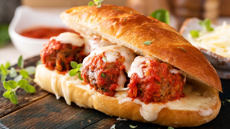 Meatball sub with melted cheese