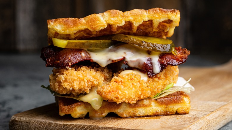 Chicken and waffle sandwich