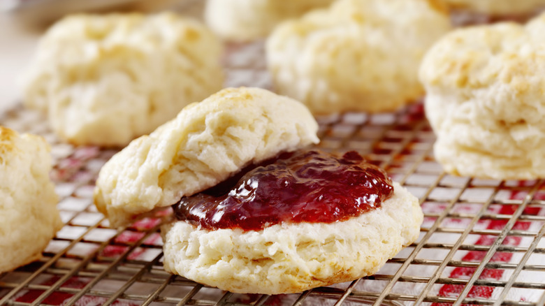 Biscuit topped with jam