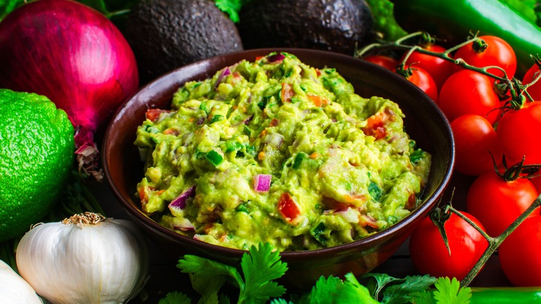 Bowl of fresh ingredient guacamole
