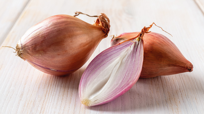 Raw shallot sliced in half