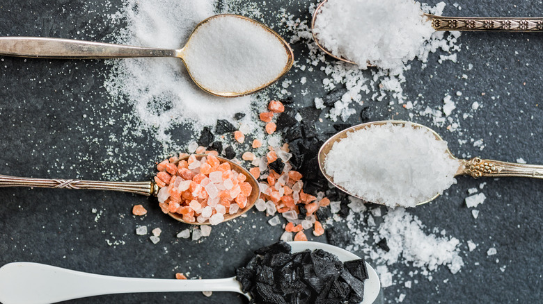 Salt varieties on spoons