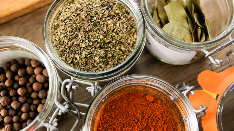 open jars of dried spices