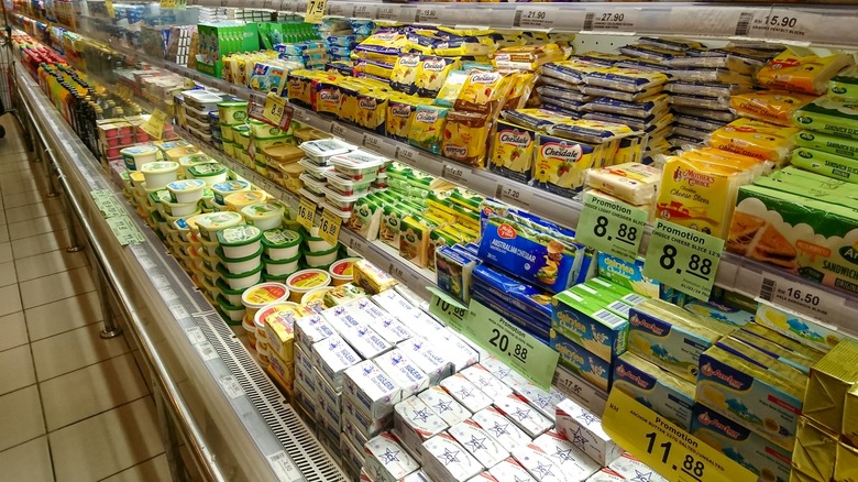 grocery dairy shelves on promotion