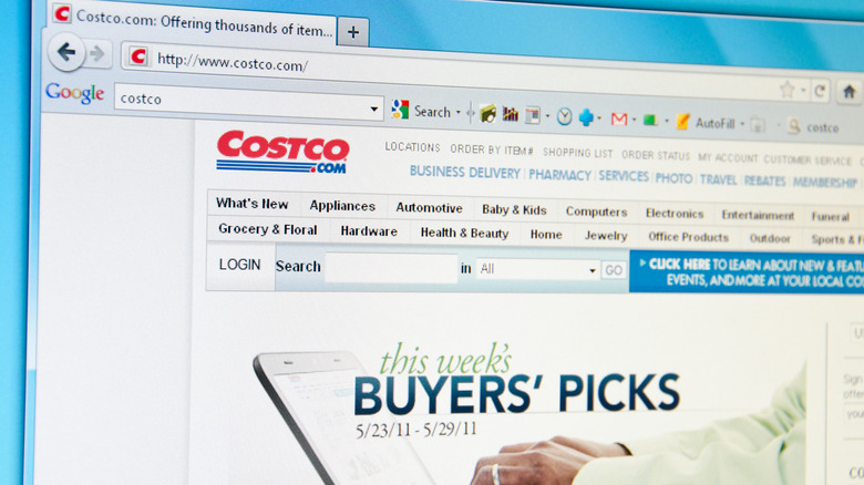 Homepage of Costco's website