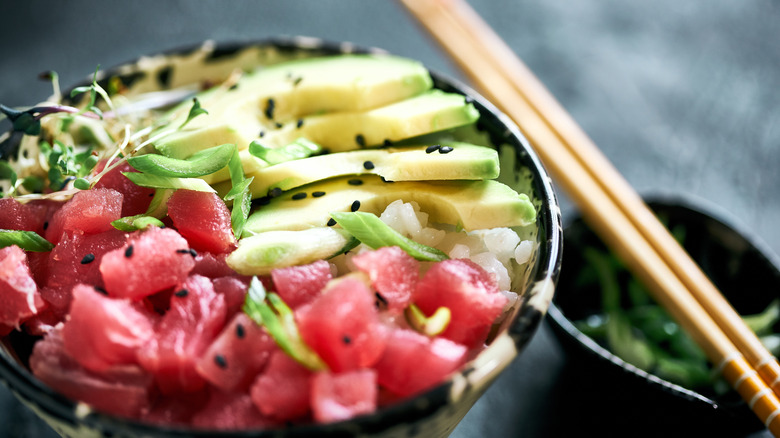sashimi and avocado salad