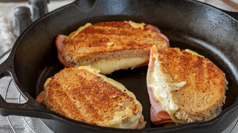 cast iron pan grilled cheeses