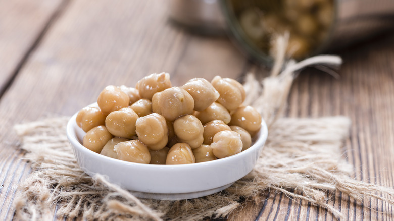 Canned chickpeas in a small bowl