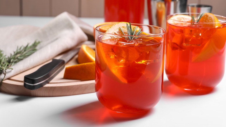 Two aperol spritzes